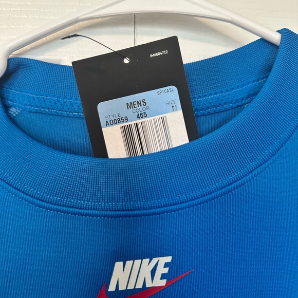 Nike Sportswear® Loose Fit Raglan Sleeve Drop Taped Tee in Blue Size Medium - Picture 5 of 7